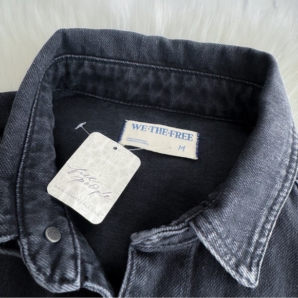 Free People We The Free Marci Cuffed Shortalls Rebel Black Shorts Denim Romper M - Picture 7 of 12